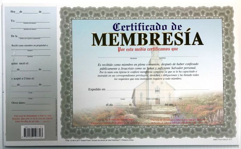 Certificado De Membresia Distribuidora Pan De Vida 