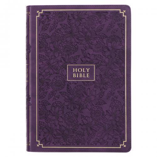 Biblia KJV Imitaci?n Piel, Color Morado, Tama?o Grande con Indice, Dise?o Floral