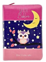 Biblia RVR1960 Imitacion Piel, Tamaño Bolsillo con Cierre, Lila Rosa con Luna